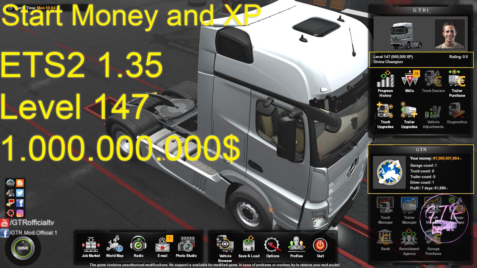 Start Money And Xp For Ets2 1 35 X Mod Euro Truck Simulator 2 Mods American Truck Simulator Mods