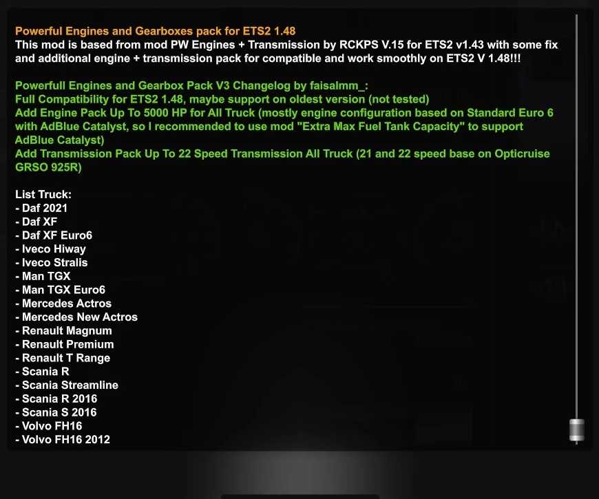 Engine + Transmission Pack (Engine 5000HP + Gearbox 22 Shifter) v1.48